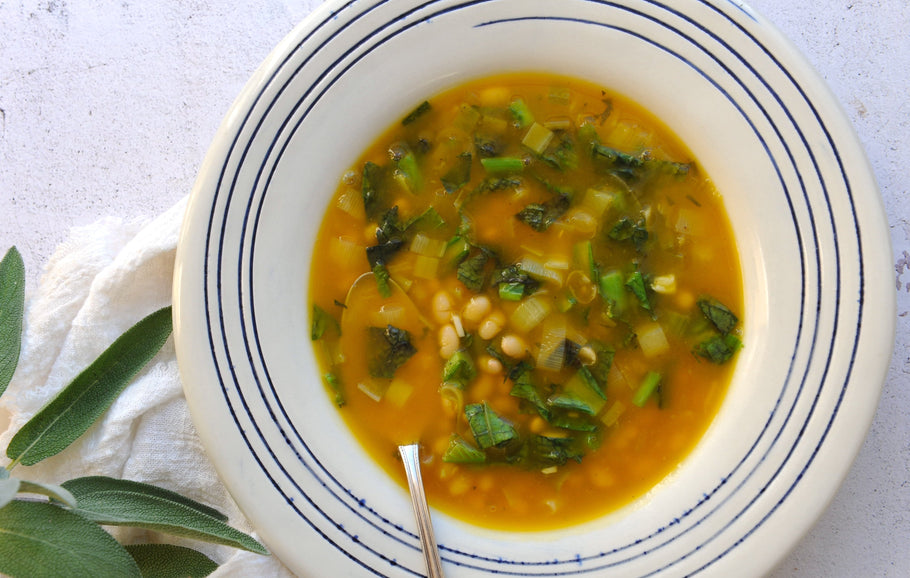 Pumpkin Soup with White Beans + Leeks